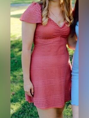 Francesca’s Women's Rose Pink Crochet Fit & Flare Dress